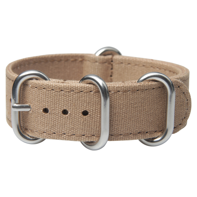 Beige Heavy-Duty Polished Metal Hardware Canvas Watch Strap Engineered For Premium Watch Hardware Accessories And Brand Watch Compatibility