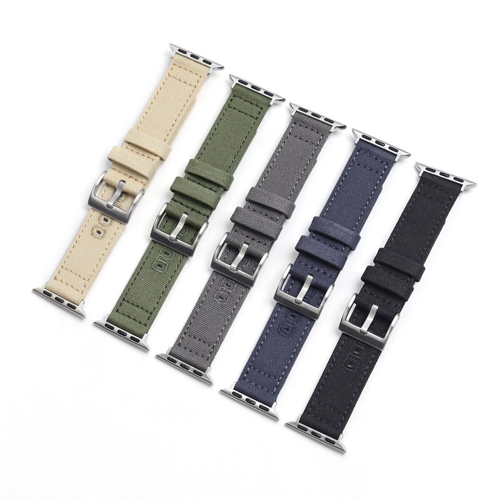 Hot-Selling Low MOQ Premium 2-Pieces Style Embroidered Tail-Hole Canvas Watch Band With 38/40/41/42/44/45mm Metal Apple Watch Connector From B2B Factory Bulk Production