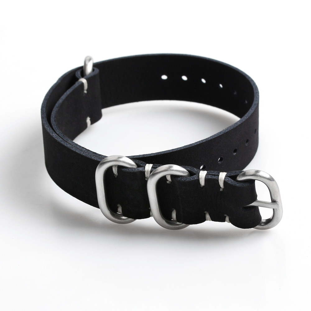 Handcrafted White Stitching One Piece Style Black Zulu Matte Genuine Leather Watch Strap For 18 20 22 24MM Vintage Watches From A Global B2B Watch Band Manufacturer With Low MOQ OEM/ODM