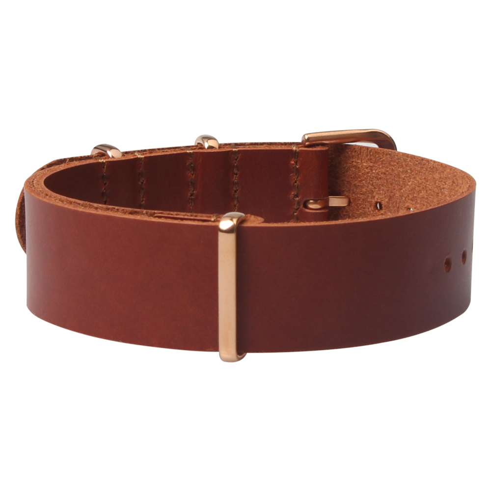 Custom Design Wholesale Single Piece Brown Leather Watch Band With Gold PVD 304L SS Hardware In 18mm 20mm 22mm 24mm From CHWSM Manufacturer