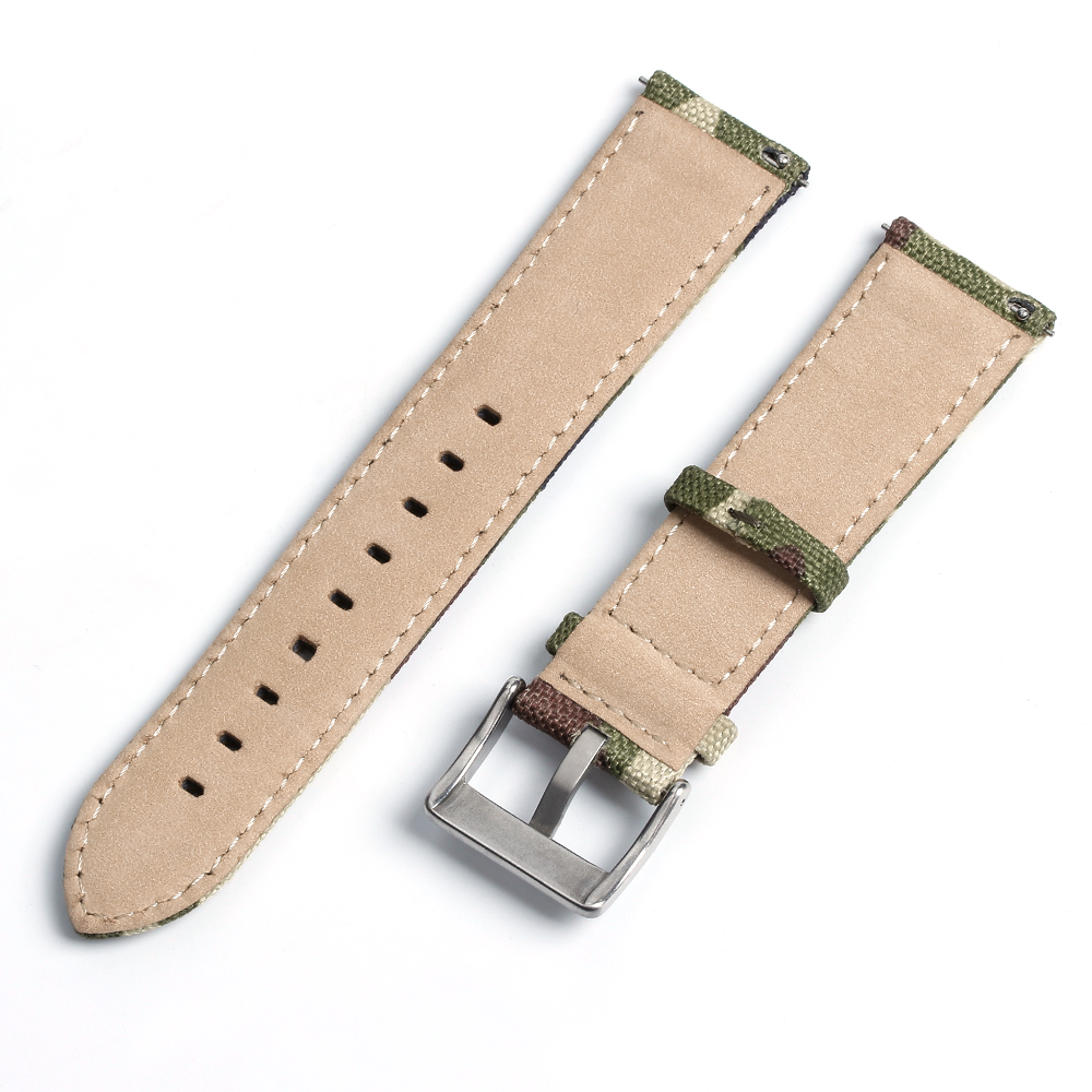 B2B Factory Supplying Low MOQ Good Quality 2 Pieces Style Camouflage Sailcloth Watch Straps With Brushed 304L SS Watch Buckles And Quick Release Spring Bar