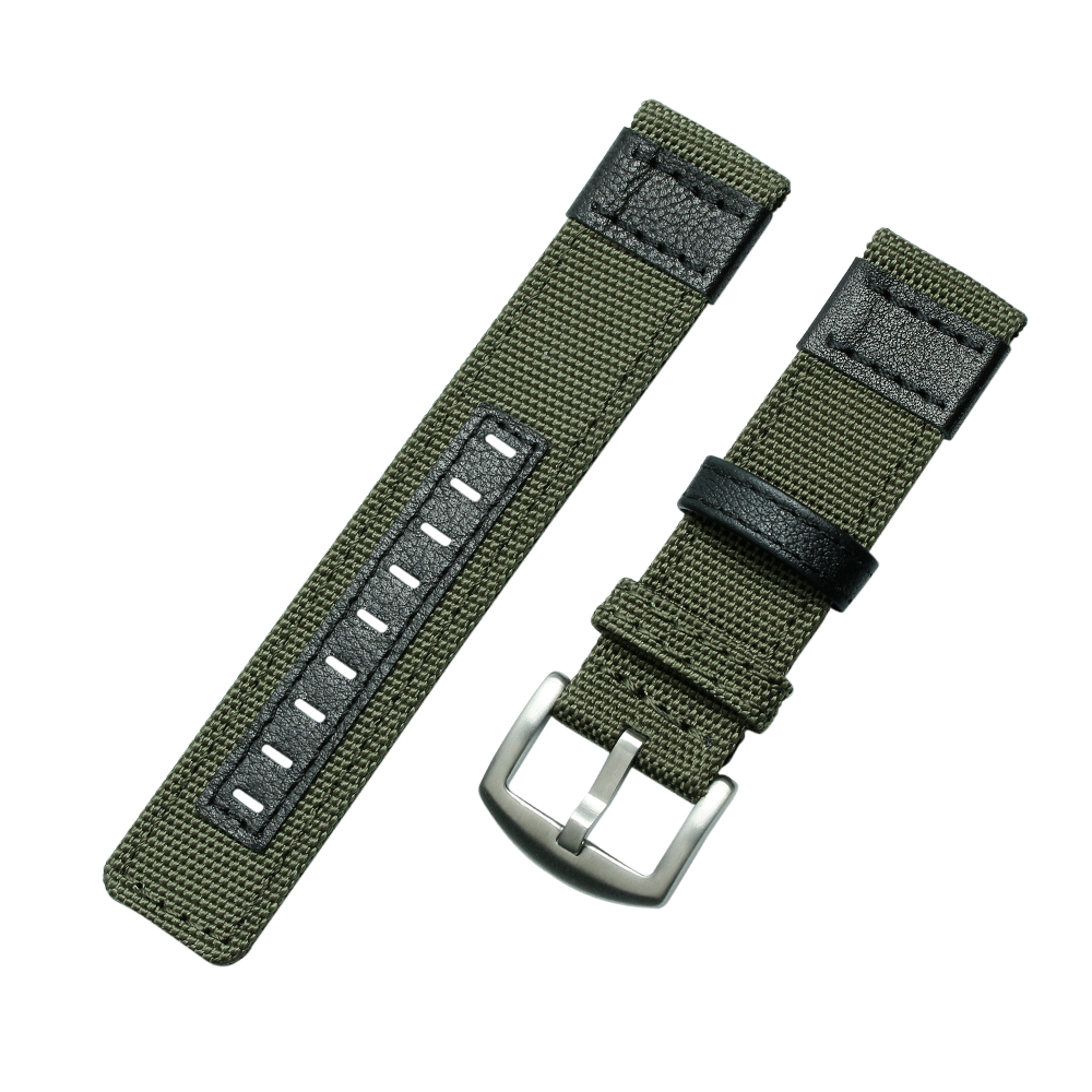 Two Pieces Both-Sided Sailcloth Hybrid Watch Strap With Black Leather Keeper, Adjustable Fit, Optimized For Compatible Watch Brands And Bulk Production By B2B Factory MOQ Flexible