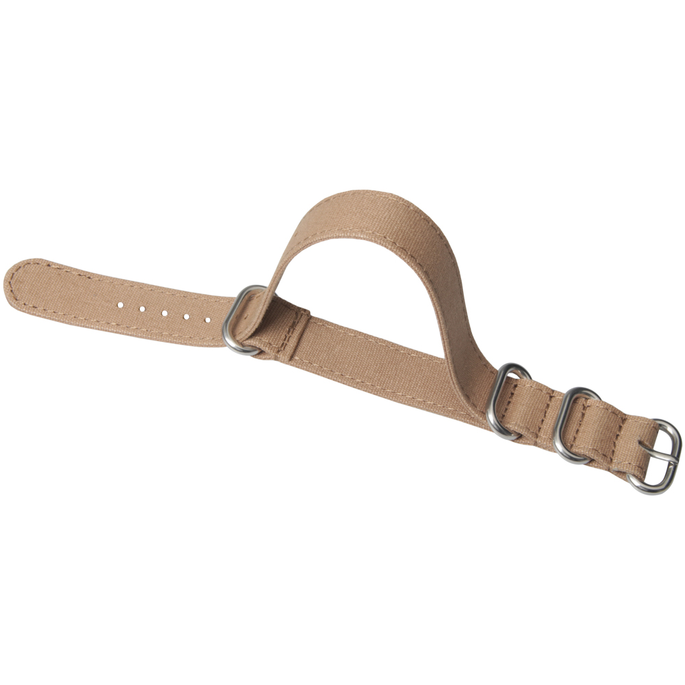 Beige Heavy-Duty Polished Metal Hardware Canvas Watch Strap Engineered For Premium Watch Hardware Accessories And Brand Watch Compatibility