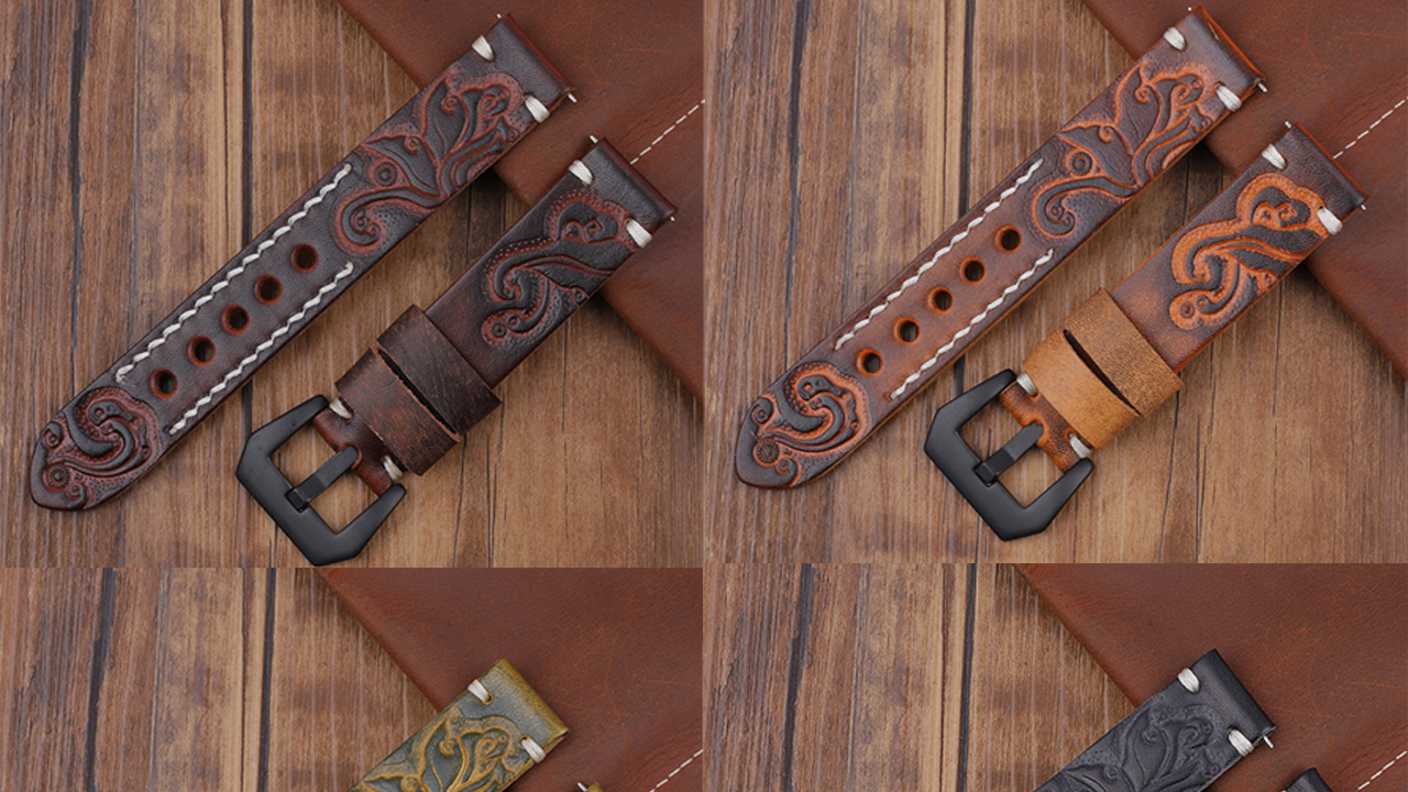 Classic Embossed Pattern Leather Watch Strap
