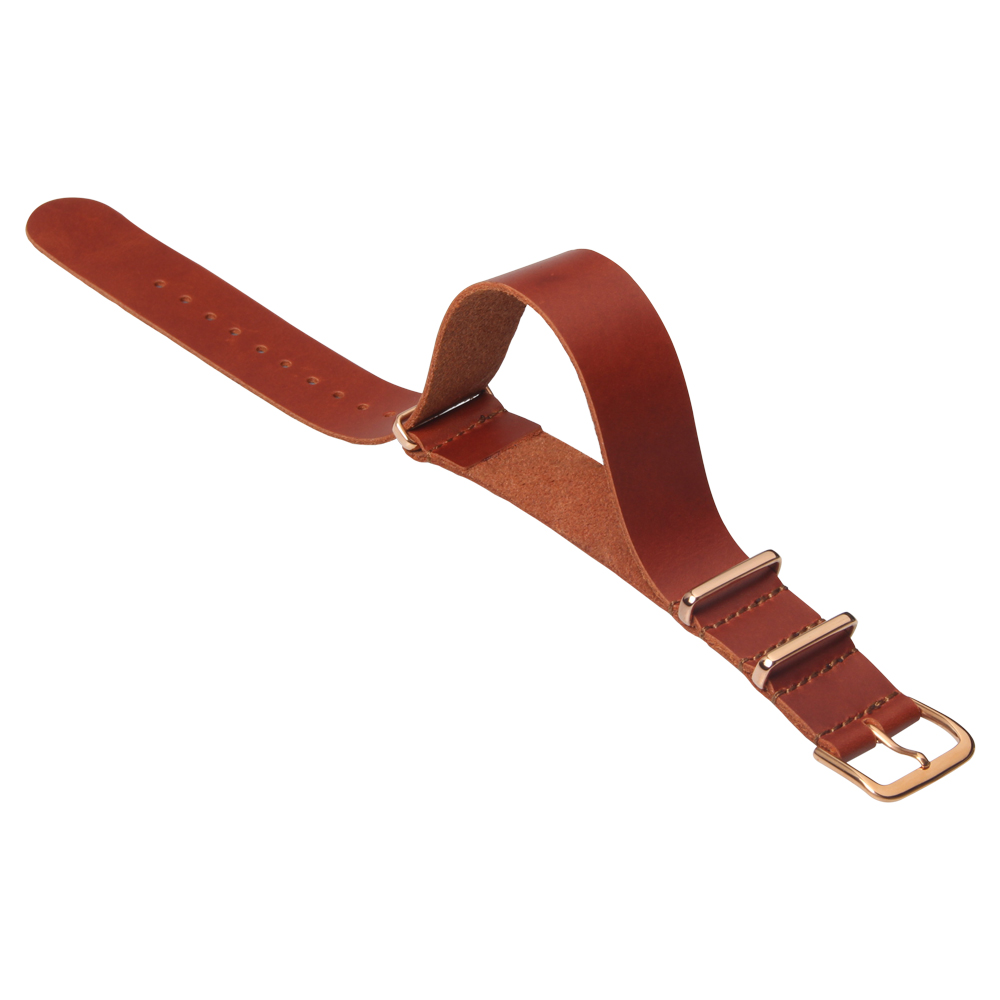 Custom Design Wholesale Single Piece Brown Leather Watch Band With Gold PVD 304L SS Hardware In 18mm 20mm 22mm 24mm From CHWSM Manufacturer