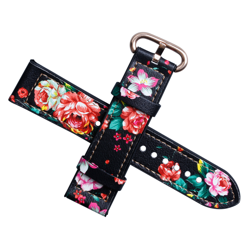 Wholesale Print Flower Pattern Black Leather + Black Silicone Hybrid Watch Strap 2 Pieces Style Developed by Leading B2B Watch Band Factory Offering Custom Design Production