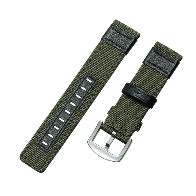 Two Pieces Both-Sided Sailcloth Hybrid Watch Strap With Black Leather Keeper, Adjustable Fit, Optimized For Compatible Watch Brands And Bulk Production By B2B Factory MOQ Flexible