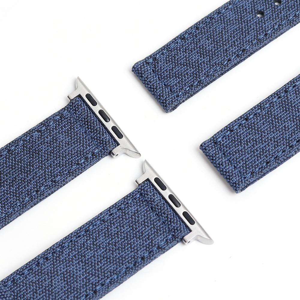 Luxury 2 Pieces Style Fine Texture Canvas Watch WristStrap Integrated With Smart Apple Watch Connectors Fabricated By Watch Parts Factory For High Volume Wholesale Orders